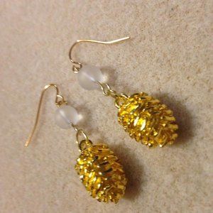 NEW! Gold tone Pinecones with Moonstone crystal Fall earrings #1
